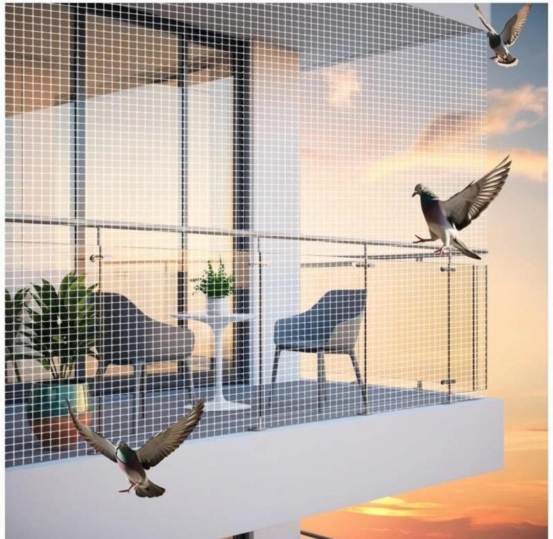 Bird net on a high-rise balcony keeping pigeons out